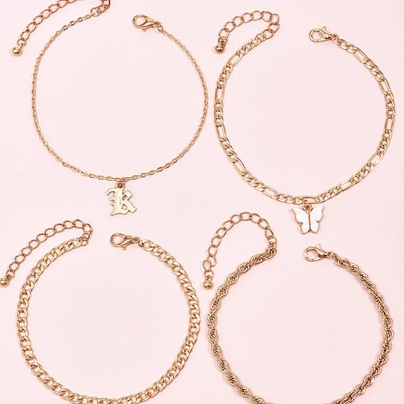 Sexy 4 Piece Mixed Chains Charms‎ Gold Ankle Bracelet Anklet Beach Summer Boho - Picture 4 of 4
